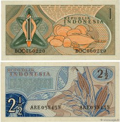 1 et 2,5 Rupiah Lot INDONESIA  1960 P.076 et P.077 UNC-
