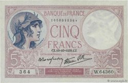 5 Francs FEMME CASQUÉE modifié FRANCIA  1939 F.04.12