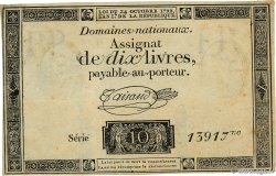 10 Livres filigrane républicain FRANCE 1792 Ass.36c pr.SUP
