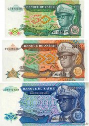 50, 500 et 200000 Zaïres Lot ZAÏRE 1992 P.32, P.34 et P.42a et NEUF