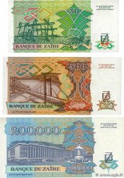 50, 500 et 200000 Zaïres Lot ZAÏRE 1992 P.32, P.34 et P.42a et NEUF