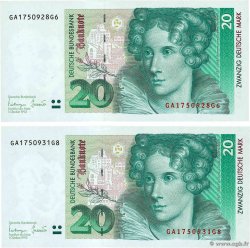 20 Deutsche Mark Lot ALLEMAGNE FÉDÉRALE  1993 P.39b pr.NEUF