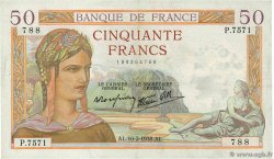50 Francs CÉRÈS modifié FRANCIA  1938 F.18.08 EBC