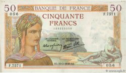 50 Francs CÉRÈS modifié FRANCE  1938 F.18.08 XF-