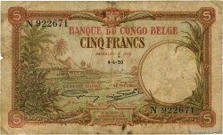 5 Francs BELGISCH-KONGO  1930 P.08e SGE
