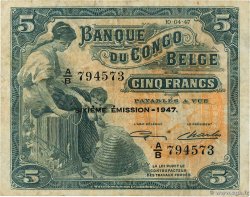 5 Francs BELGIAN CONGO  1947 P.13Ad F