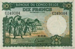 10 Francs CONGO BELGE  1941 P.14 TTB