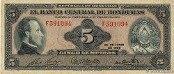 5 Lempiras HONDURAS  1965 P.051b BC+