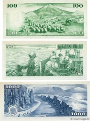 100, 500 et 1000 Kronur Lot ISLANDE  1957 P.40, P.45a et P.46a pr.NEUF