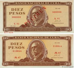 10 Pesos Spécimen CUBA  1967 P.104as et P.104a UNC-