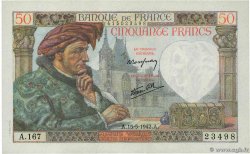 50 Francs JACQUES CŒUR FRANCE 1942 F.19.20 SPL