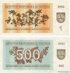 1 et 500 Talonas Lot LITUANIE 1992 P.39 et P.44 NEUF