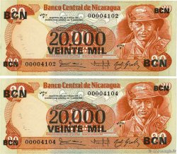 20000 Cordobas sur 20 Cordobas Consécutifs NICARAGUA 1987 P.147 NEUF