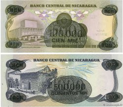 100000 sur 500 Cordobas et 500000 sur 1000 Cordobas Lot NICARAGUA  1987 P.149 et P.150 UNC
