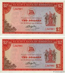 2 Dollars Consécutifs RHODÉSIE  1976 P.35a NEUF