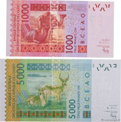 1000 et 5000 Francs Spécimen WEST AFRICAN STATES  2003 P.115As et P.117As AU