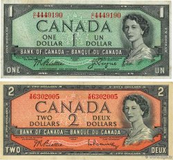 1 et 2 Dollars Lot CANADA  1954 P.074a et P.076b