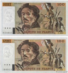 100 Francs DELACROIX 442-1 & 442-2 Lot FRANCE 1994 F.69TER.01a TTB+