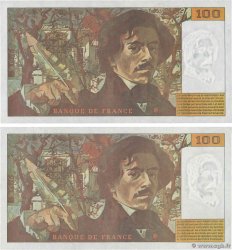 100 Francs DELACROIX 442-1 & 442-2 Lot FRANCE 1994 F.69TER.01a TTB+