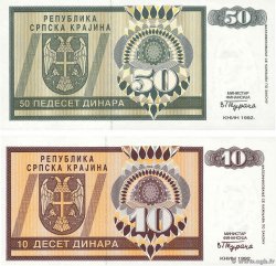 10 et 50 Dinara Lot CROATIA  1992 P.R01a et P.R02a
