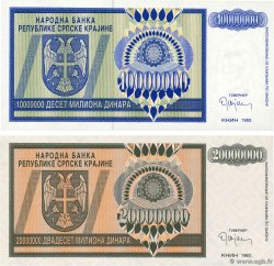 10000000 et 20000000 Dinara Lot CROATIE 1993 P.R12a et P.R13a pr.NEUF