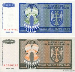 10000000 et 20000000 Dinara Lot CROATIE 1993 P.R12a et P.R13a pr.NEUF