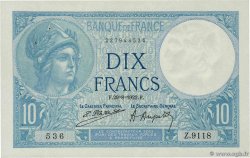 10 Francs MINERVE FRANCE  1922 F.06.06 SUP