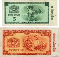 5 et 10 Kyat Lot BURMA (SEE MYANMAR)  1965 P.53 et P.54 VF