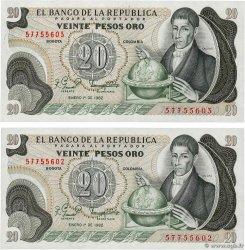 20 Pesos Oro Consécutifs COLOMBIE 1982 P.409d NEUF