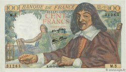 100 Francs DESCARTES FRANCE  1942 F.27.01 AU+