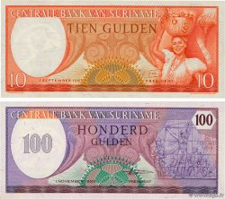 10 et 100 Gulden Lot SURINAM 1963 P.121b et P.128b NEUF