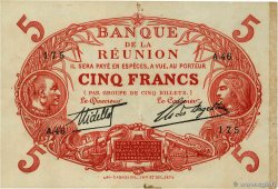 5 Francs Cabasson rouge REUNION ISLAND  1926 P.14 VF