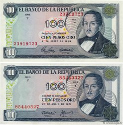 100 Pesos Oro Lot COLOMBIA  1969 P.410b/c SC+