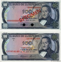 100 Pesos Oro Spécimen COLOMBIA  1973 P.415s et P.415 AU+