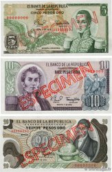 5, 10 et 20 Pesos Oro Spécimen COLOMBIA  1979 P.406fs, P.407gs et P.409ds AU+