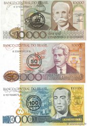 10 Cruzados sur 10000 Cruzeiros, 50 Cruzados sur 50000 Cruzeiros, 100 Cruzados sur 100000 Cruzeiros Lot BRASILIEN 1986 P.206, P.207 et P.208 ST