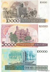 10 Cruzados sur 10000 Cruzeiros, 50 Cruzados sur 50000 Cruzeiros, 100 Cruzados sur 100000 Cruzeiros Lot BRASILIEN 1986 P.206, P.207 et P.208 ST