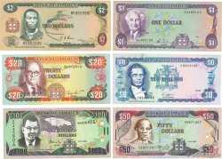 1 à 100 Dollars Lot JAMAÏQUE 1982 P.65b, P.68a, P.71c, P.72b, P.79c et P.80b TTB