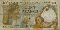 100 Francs SULLY FRANCE  1941 F.26.62 G