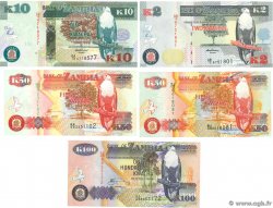 20 à 100 Kwacha Lot ZAMBIE 2001 P.37c, P.37h, P.38d, P.49a et P.51a NEUF