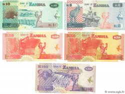 20 à 100 Kwacha Lot ZAMBIE 2001 P.37c, P.37h, P.38d, P.49a et P.51a NEUF