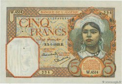 5 Francs ALGERIA  1939 P.077a q.AU