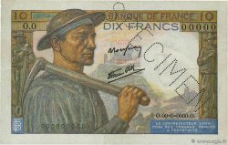 10 Francs MINEUR Spécimen FRANCE  1941 F.08.01Sp2
