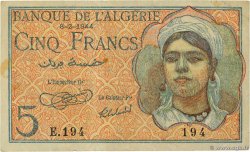 5 Francs ALGÉRIE 1944 P.094a TTB
