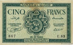 5 Francs ALGÉRIE 1942 P.091 SUP
