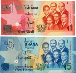 1 et 5 Cedis Lot GHANA 2007 P.37a et P.38a TB+