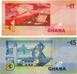 1 et 5 Cedis Lot GHANA 2007 P.37a et P.38a TB+