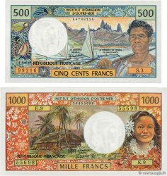 500 et 1000 Francs Lot TAHITI  1985 P.25d et P.27d
