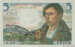 5 Francs BERGER FRANCE 1943 F.05.05 NEUF