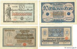 20, 100, 200 et 500 Millions Mark Lot ALLEMAGNE Köln 1923 